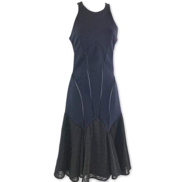 Jonathan Simkhai Mid Calf Black Sleeveless Dress Sz 0 Flared Skirt Viscose Blend - Picture 1 of 5